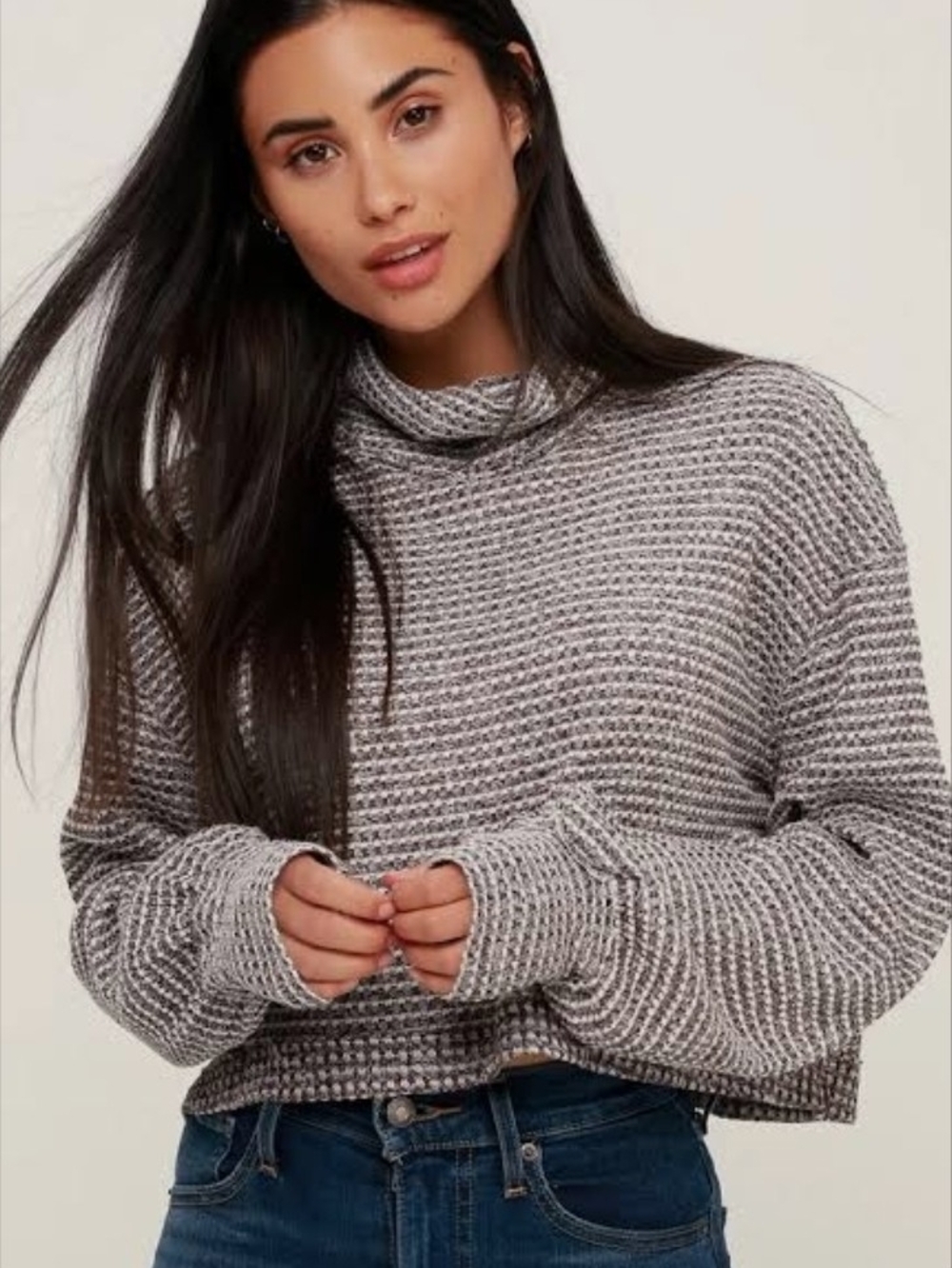 Free People Waffle Knit Cropped Lightweight Turtleneck In Wine XS NWT